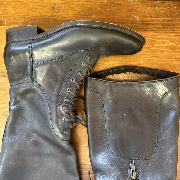 VTG Frye 7 Leather Brown Lace Up Boots Side Zip Western 70’s Retro Boho - Picture 10 of 16